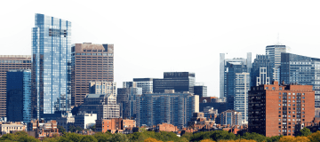 Boston, Massachusetts, cityscape with modern glass buildings on the